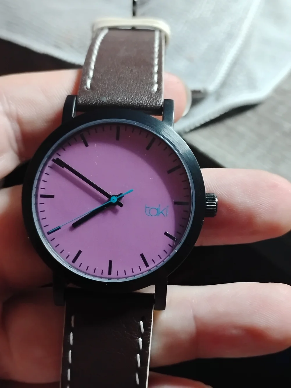 tokidoki Men's Pink Dial Watch with Brown Leather Strap